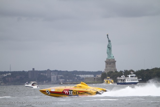 ’WHM Motorsports’ racing past the iconic Satue of Liberty during last year’s Grand Prix on the Hudson River. - New York Grand Prix © Rodrick Cox